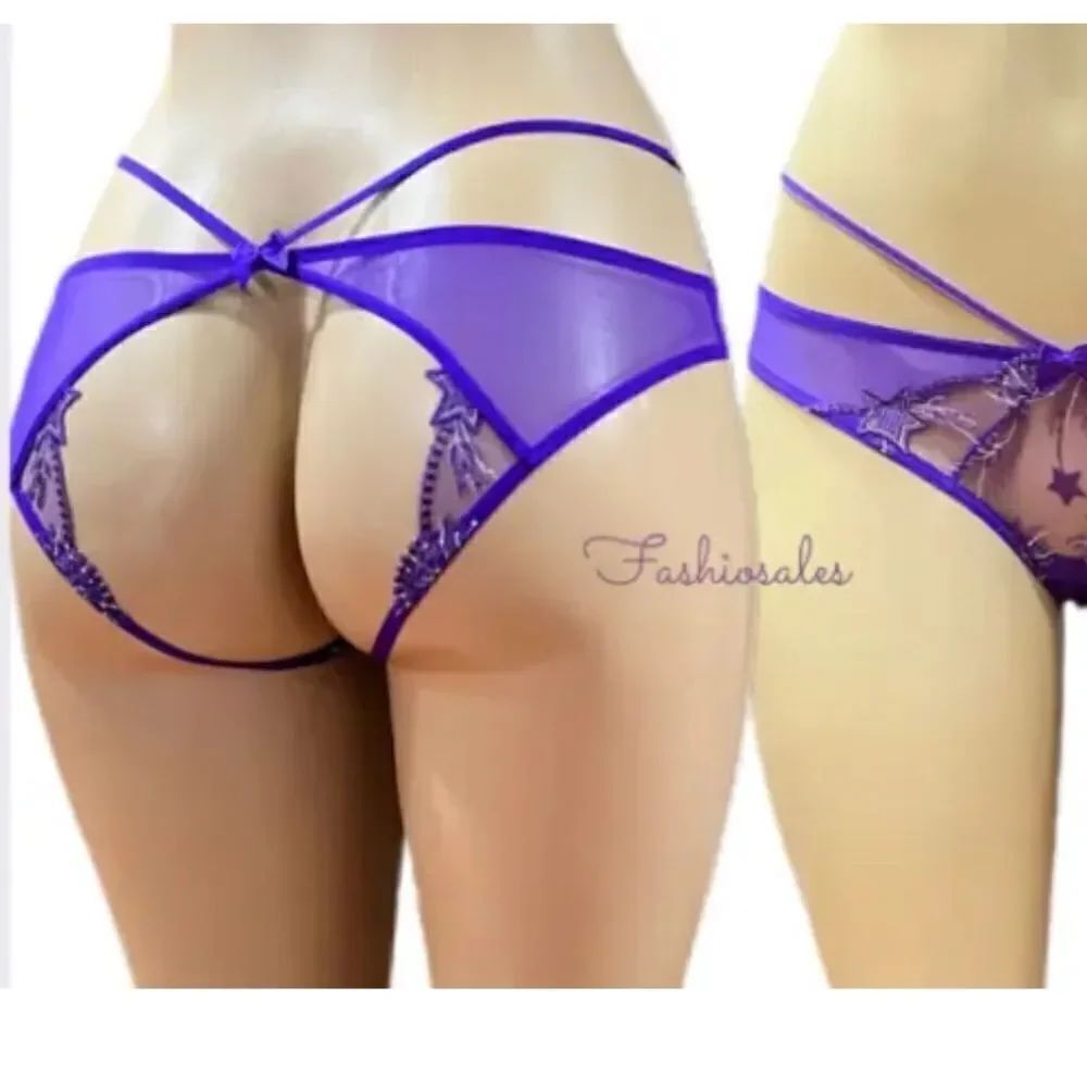 Victorias Secret Very Sexy Mesh Starstruck Strappy Cut out Cheekini Panty Purple